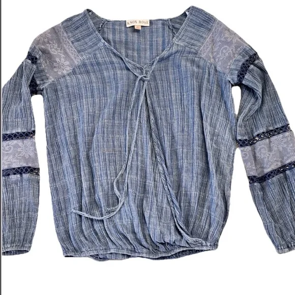 Knox Rose Blue Cotton Blend Peasant Blouse Small - Picture 2 of 8